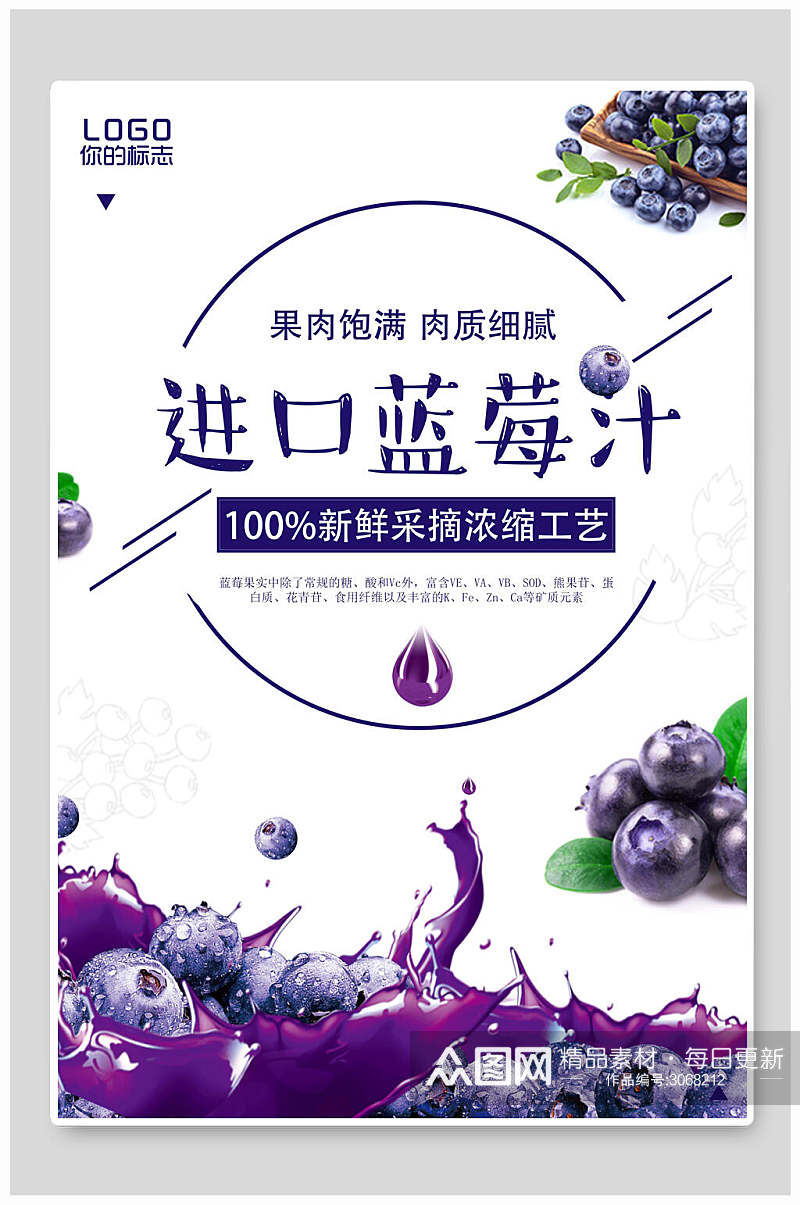 进口蓝莓汁果汁饮品美食宣传海报素材