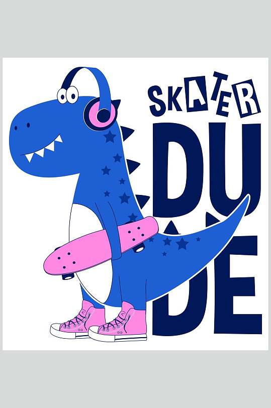 蓝色可爱卡通霸王龙矢量素材