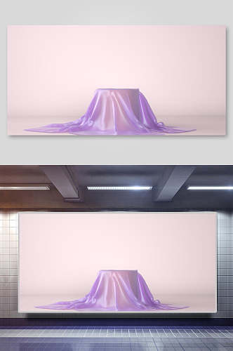 紫色台子电商场景背景展板