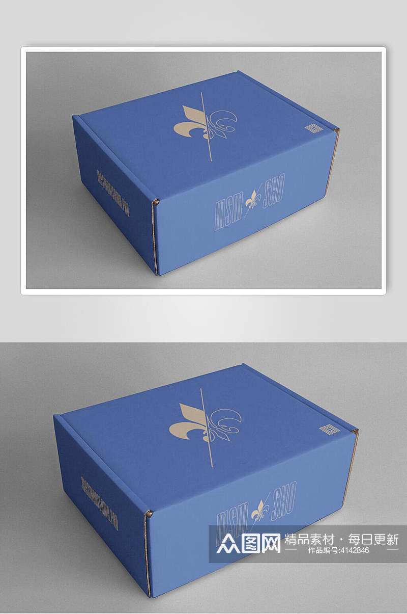 方形立体蓝色快递盒包装盒样机素材