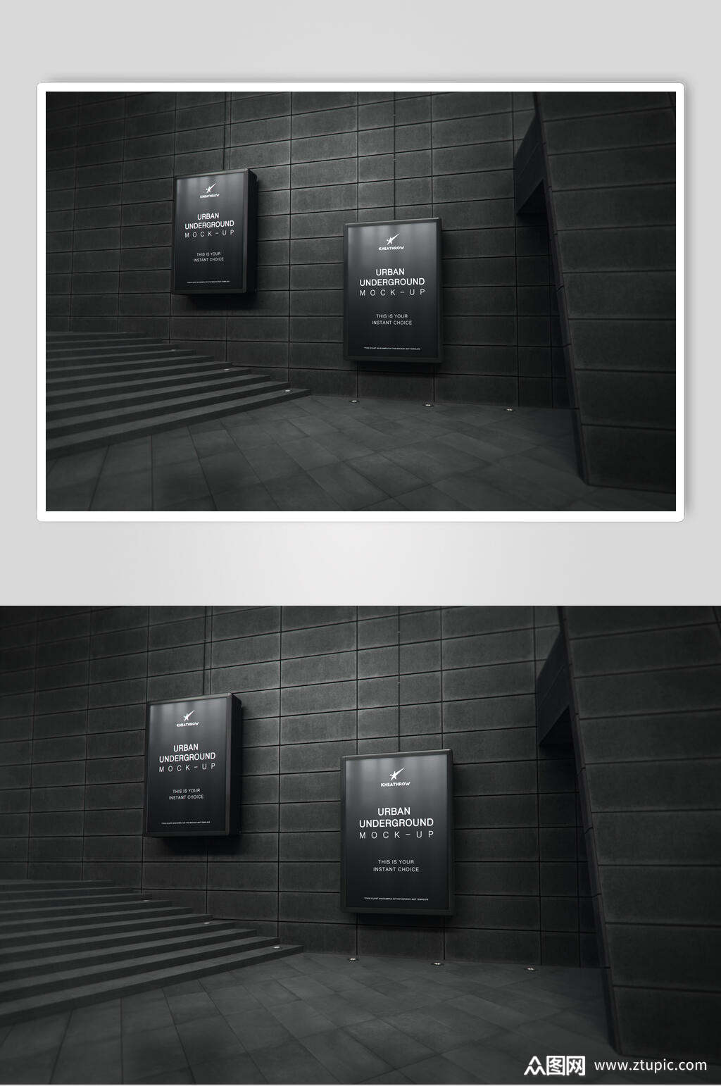 时尚高级灰城市地铁灯箱海报样机素材