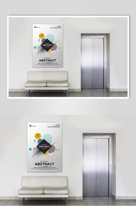 电梯门宣传海报展板展示场景样机