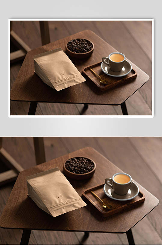 褶皱勺子托盘咖啡牛皮纸包装样机