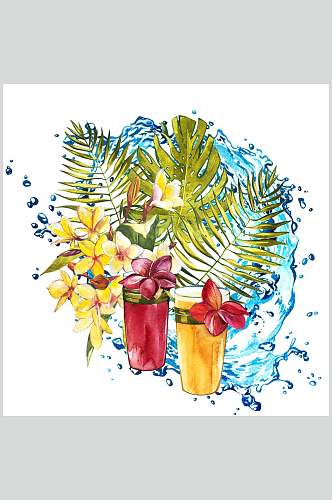 创意果汁热带花卉水果高清图片
