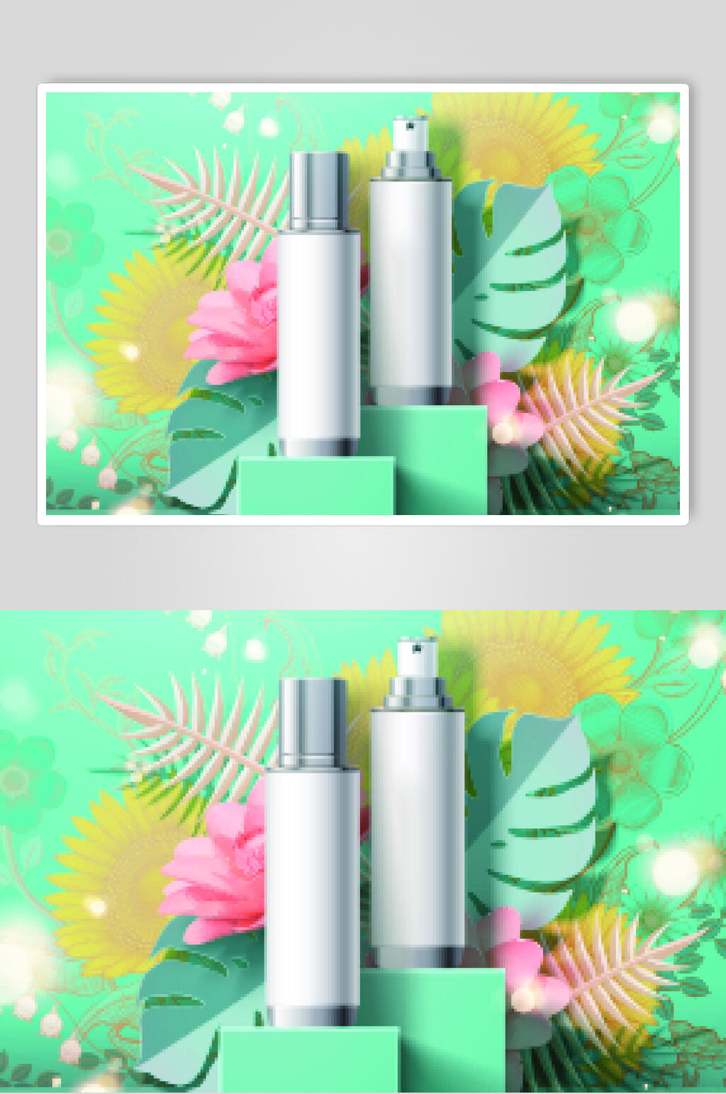 白色鲜花剪纸护肤品素材素材
