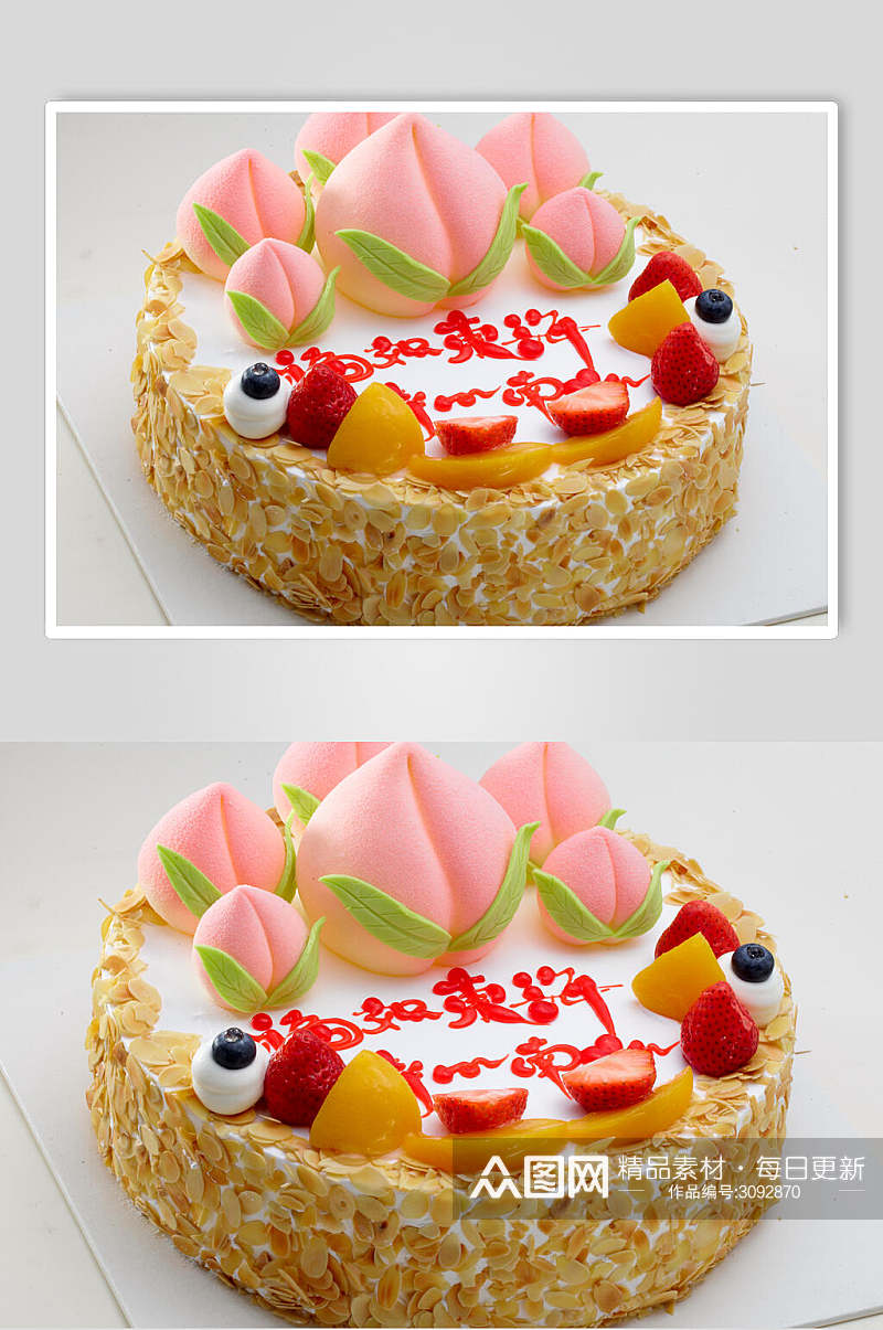 精品寿桃生日蛋糕食品食物图片素材