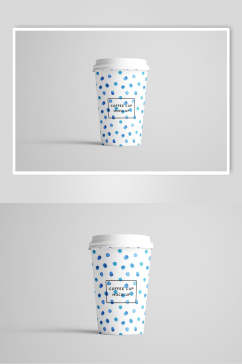 长方形蓝色波点咖啡杯包装样机