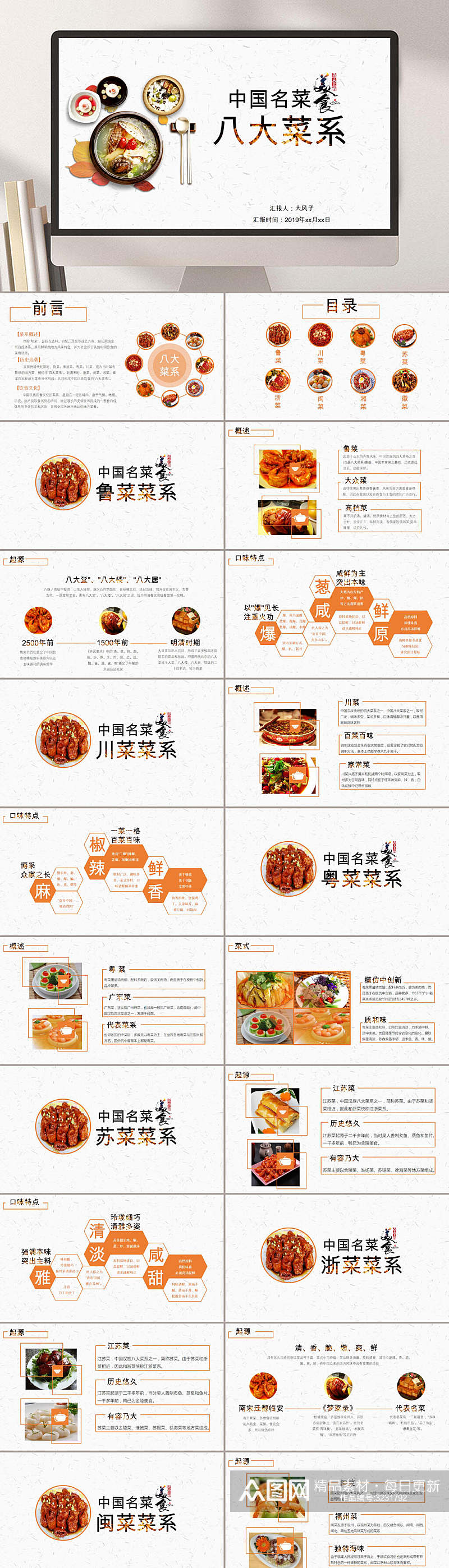白色中国名菜八大菜系中餐招盟方案PPT素材