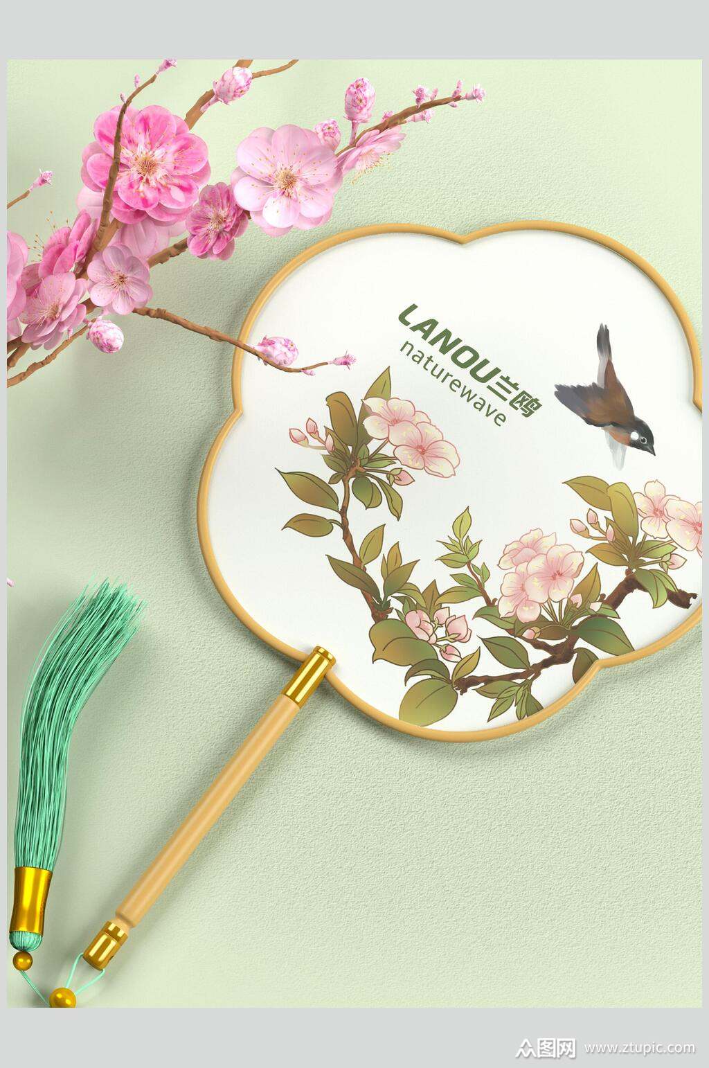 流苏花典雅古风团扇展示场景样机素材