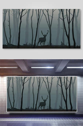 森林麋鹿矢量背景展板