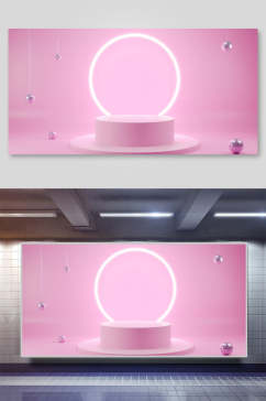 粉色电商场景背景展板