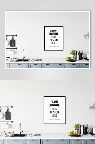 工具厨房黑白高端创意相框样机