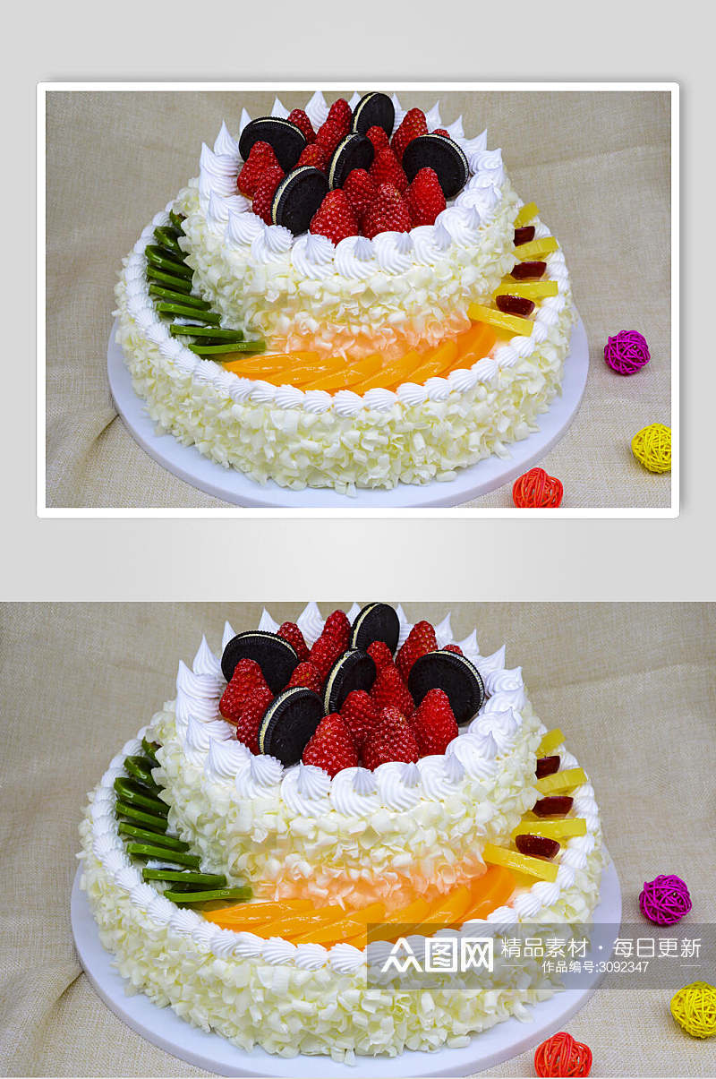 招牌水果奥利奥生日蛋糕摄影食物图片素材
