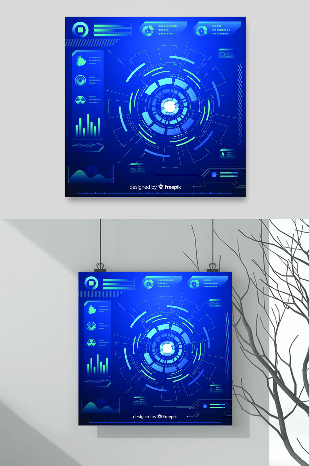 蓝色创意高端科技操作界面矢量素材素材