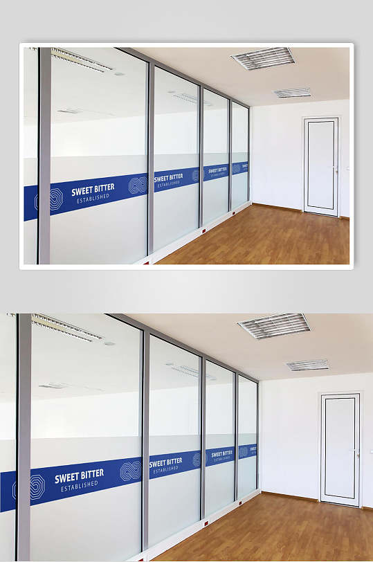 蓝色简约玻璃防撞条展示场景样机-众图网