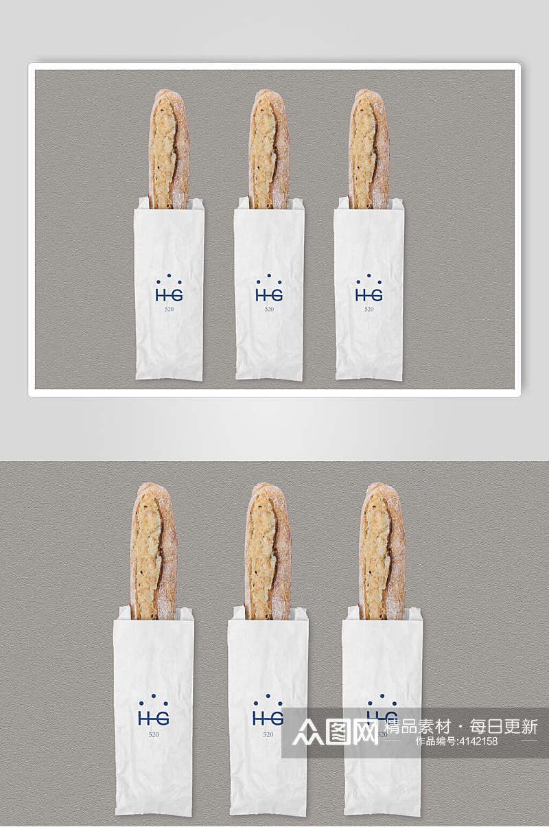 面包白色英文立体留白包装袋样机素材