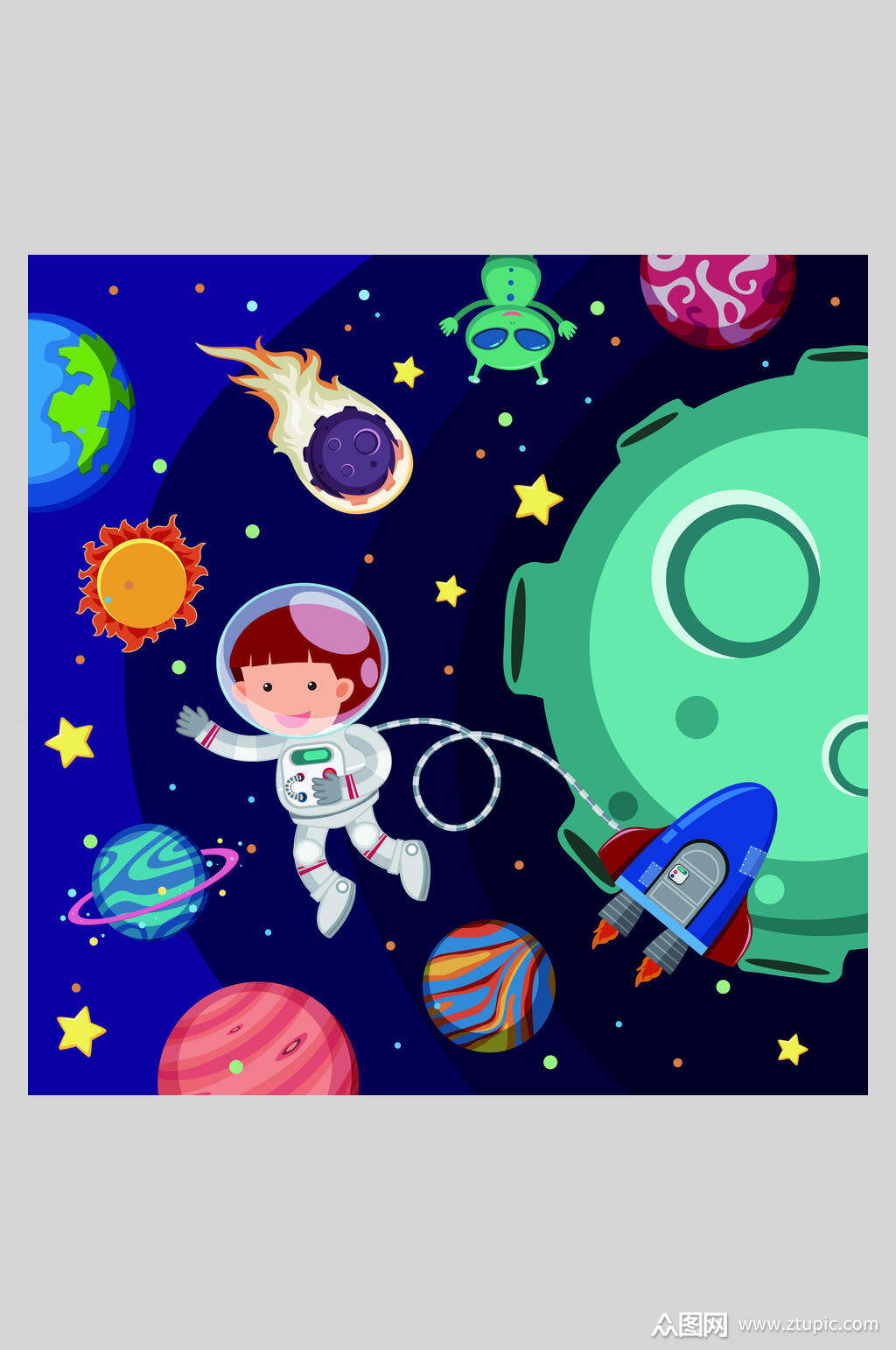 时尚卡通太空宇航员矢量插画素材素材