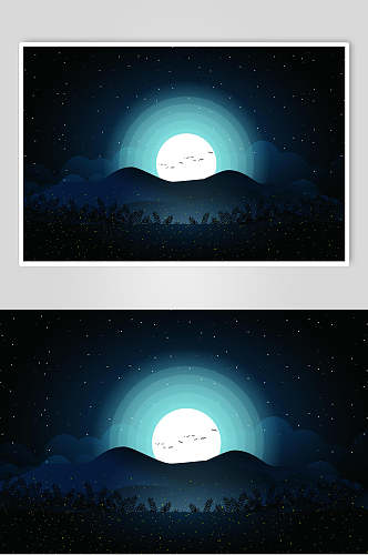 蓝色夜色风景插画素材