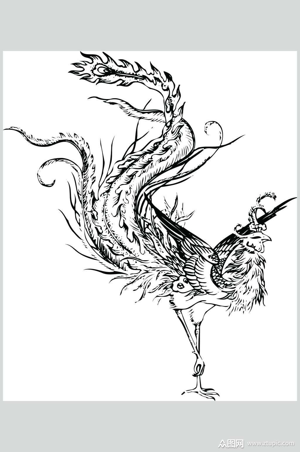 孔雀龙凤纹样矢量素材素材