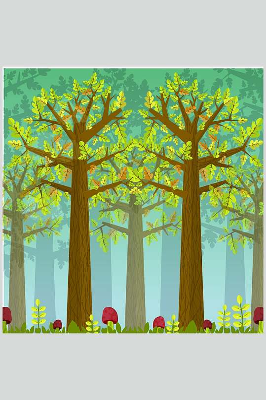 彩绘风小清新自然风景森林蘑菇插画矢量素材