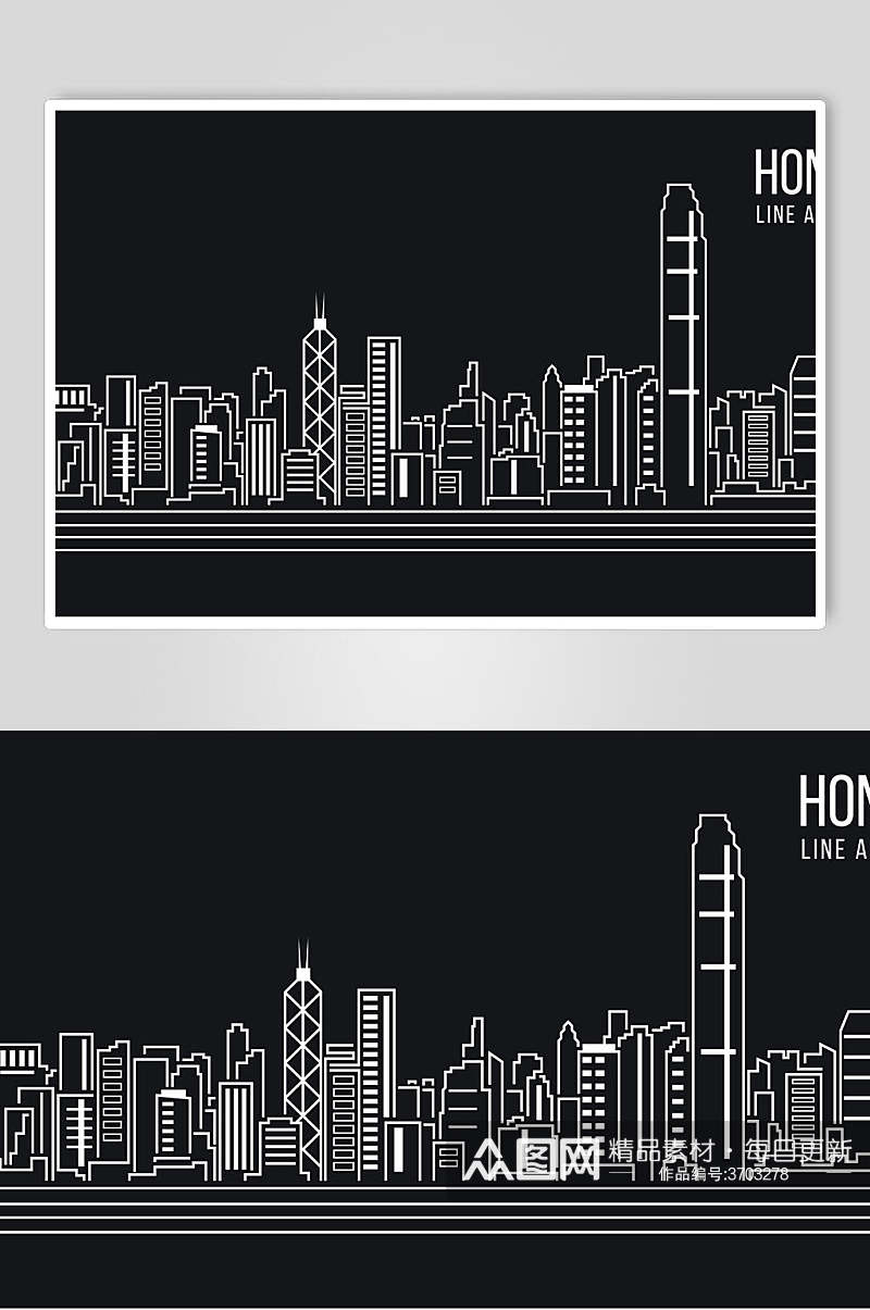 城市线描城市建筑素材素材