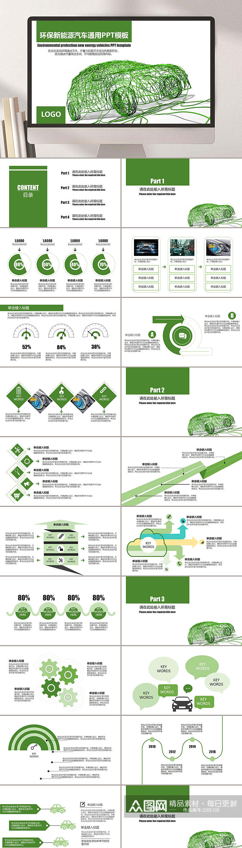 环保新能源汽车通用PPT模板素材