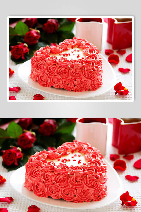 精美玫瑰红生日蛋糕食物图片