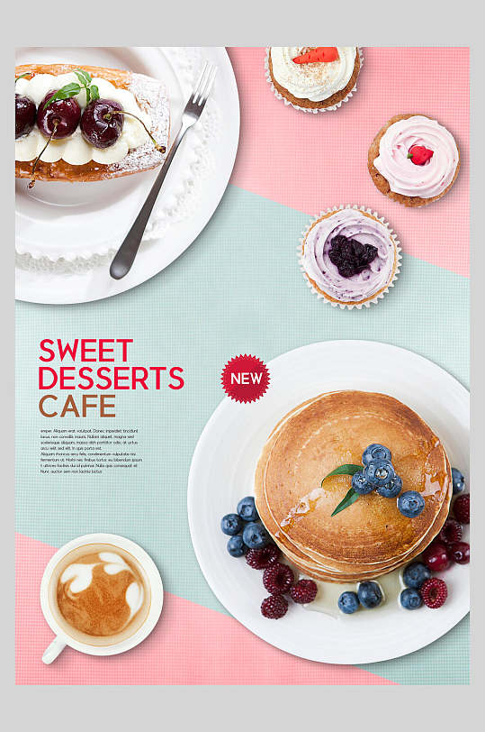 唯美甜品蓝莓蛋糕美食果蔬海报