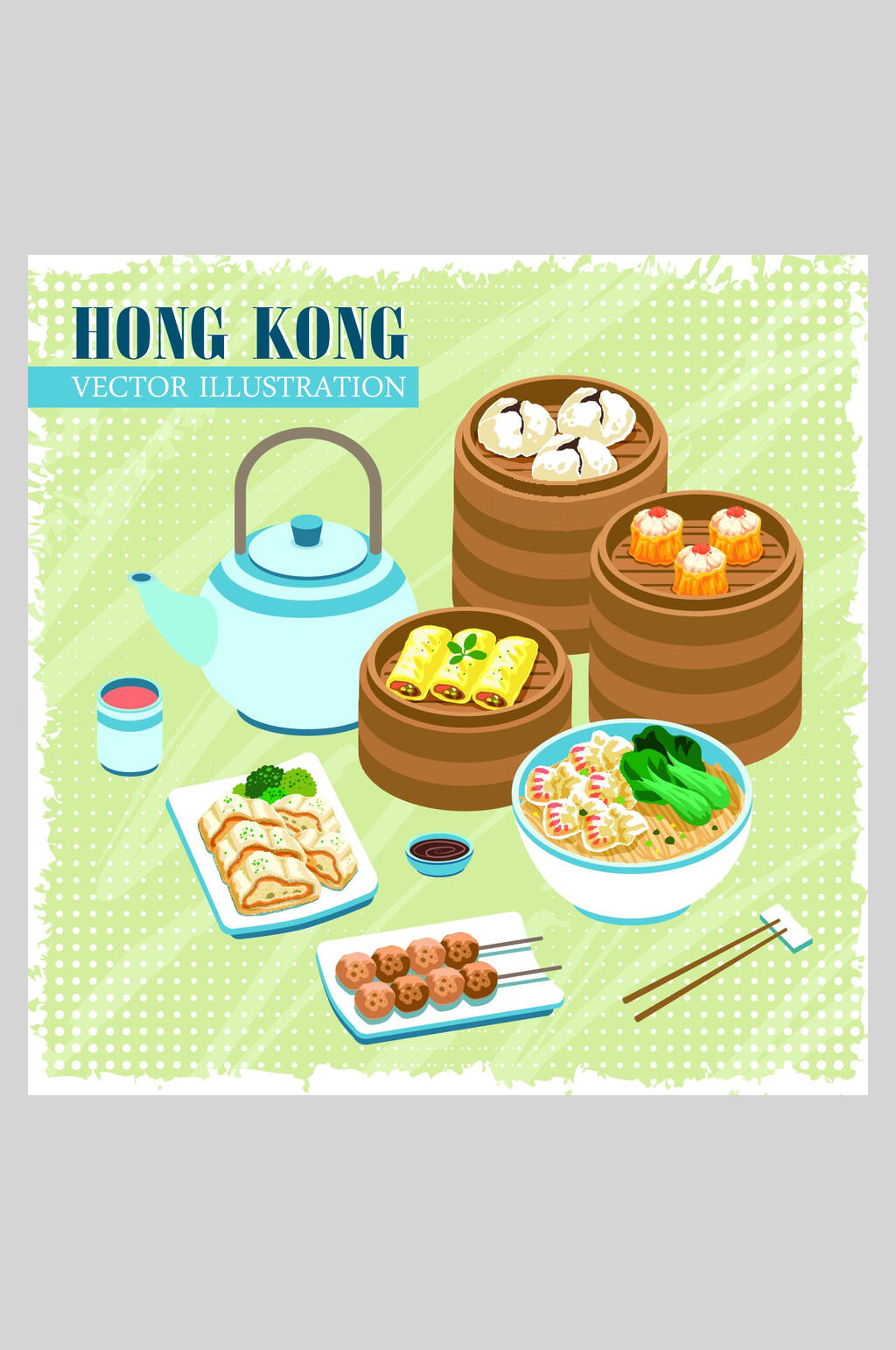 营养早餐香港茶餐厅旅行插画素材