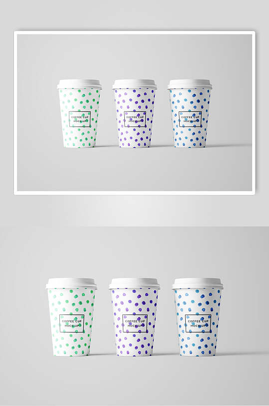 波点长方形纸杯咖啡杯包装样机