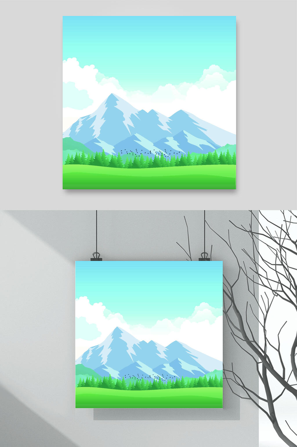 雪山自然风景插画矢量素材素材