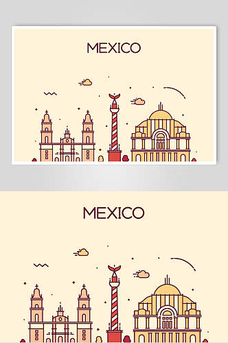 MEXICO世界建筑插画矢量素材