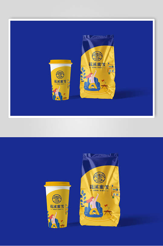 蓝色兰溪蜜雪饮品品牌VI设计展示样机