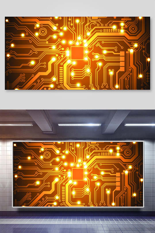 金色高端科技芯片背景展板