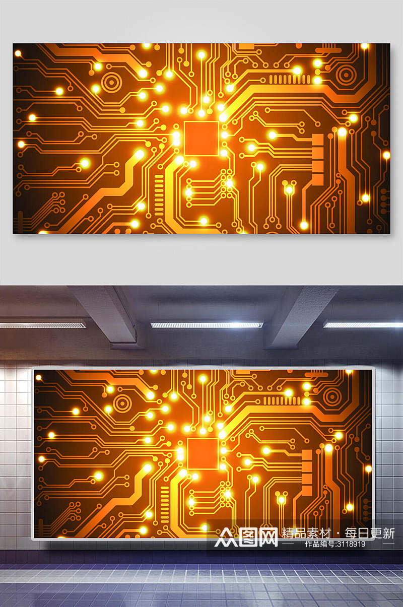 金色高端科技芯片背景展板素材