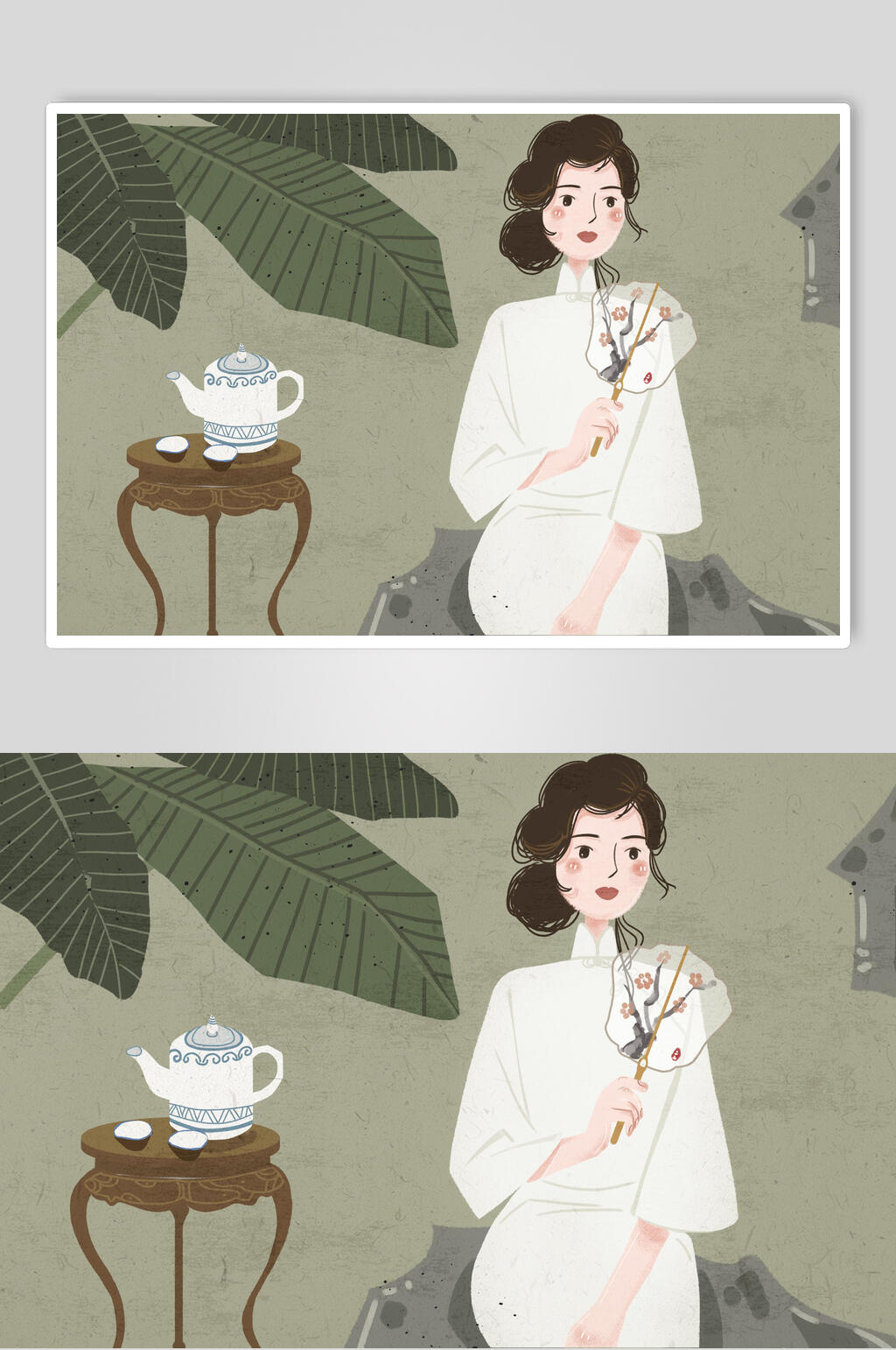 創(chuàng)意民國古風(fēng)旗袍美人插畫素材素材