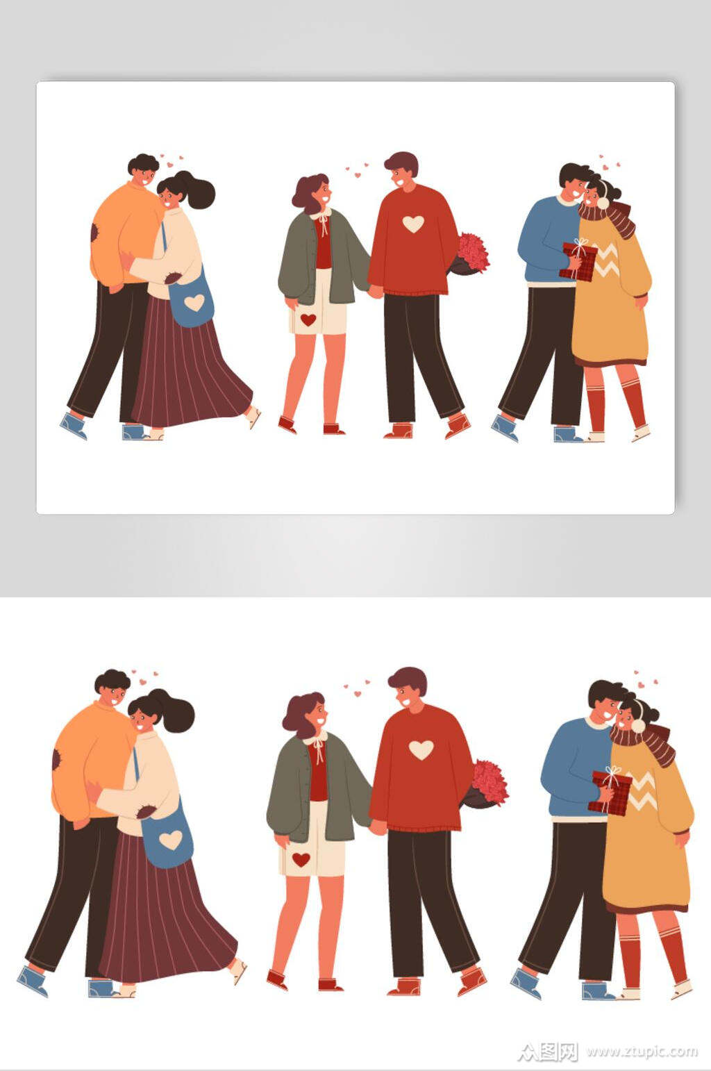 牵手卡通情侣插画矢量素材素材