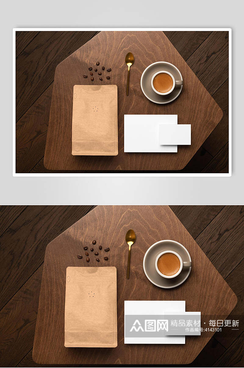 纸张褐色简约风咖啡牛皮纸包装样机素材