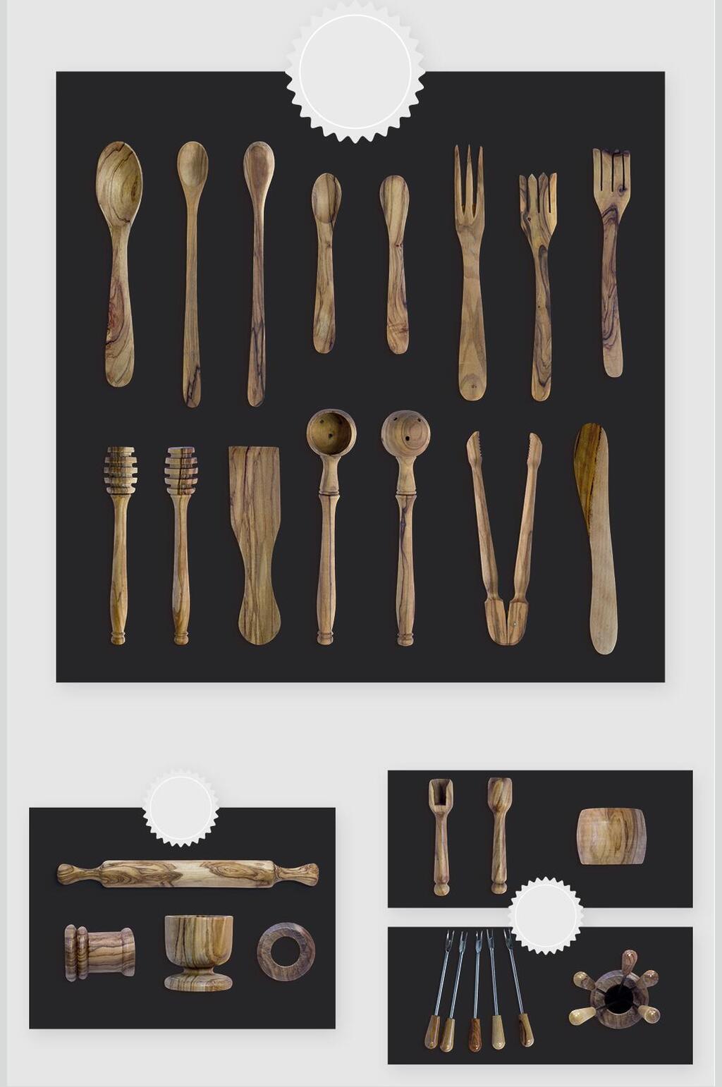 黑色木质餐具用品样机素材
