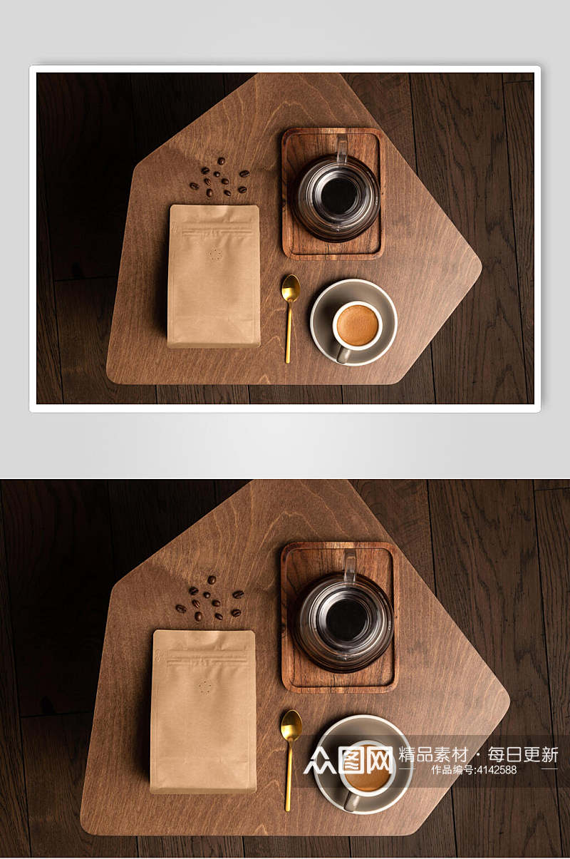 茶杯液体茶壶咖啡牛皮纸包装样机素材
