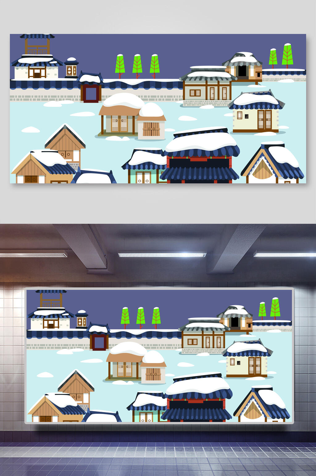 贴画古镇建筑背景展板素材