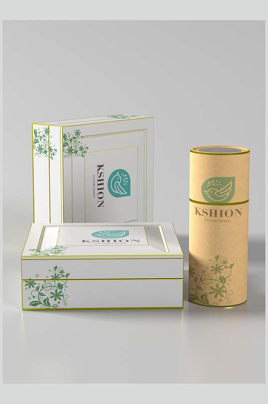盒子唯美绿黄茶叶包装设计展示样机
