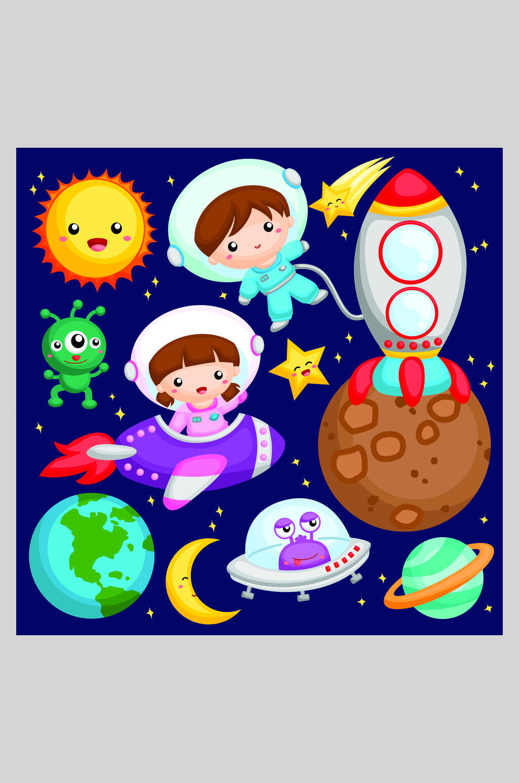 高端卡通太空宇航员矢量插画素材素材