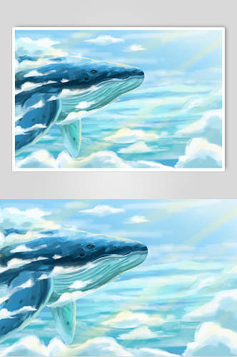 蓝白时尚鲸鱼插画素材