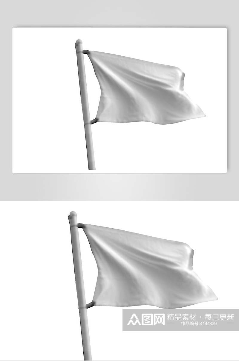 长方形圆柱褶皱灰白色旗帜样机素材