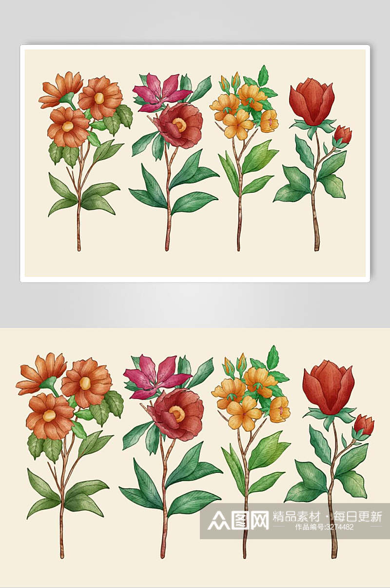 手绘植物鲜花花卉矢量素材素材
