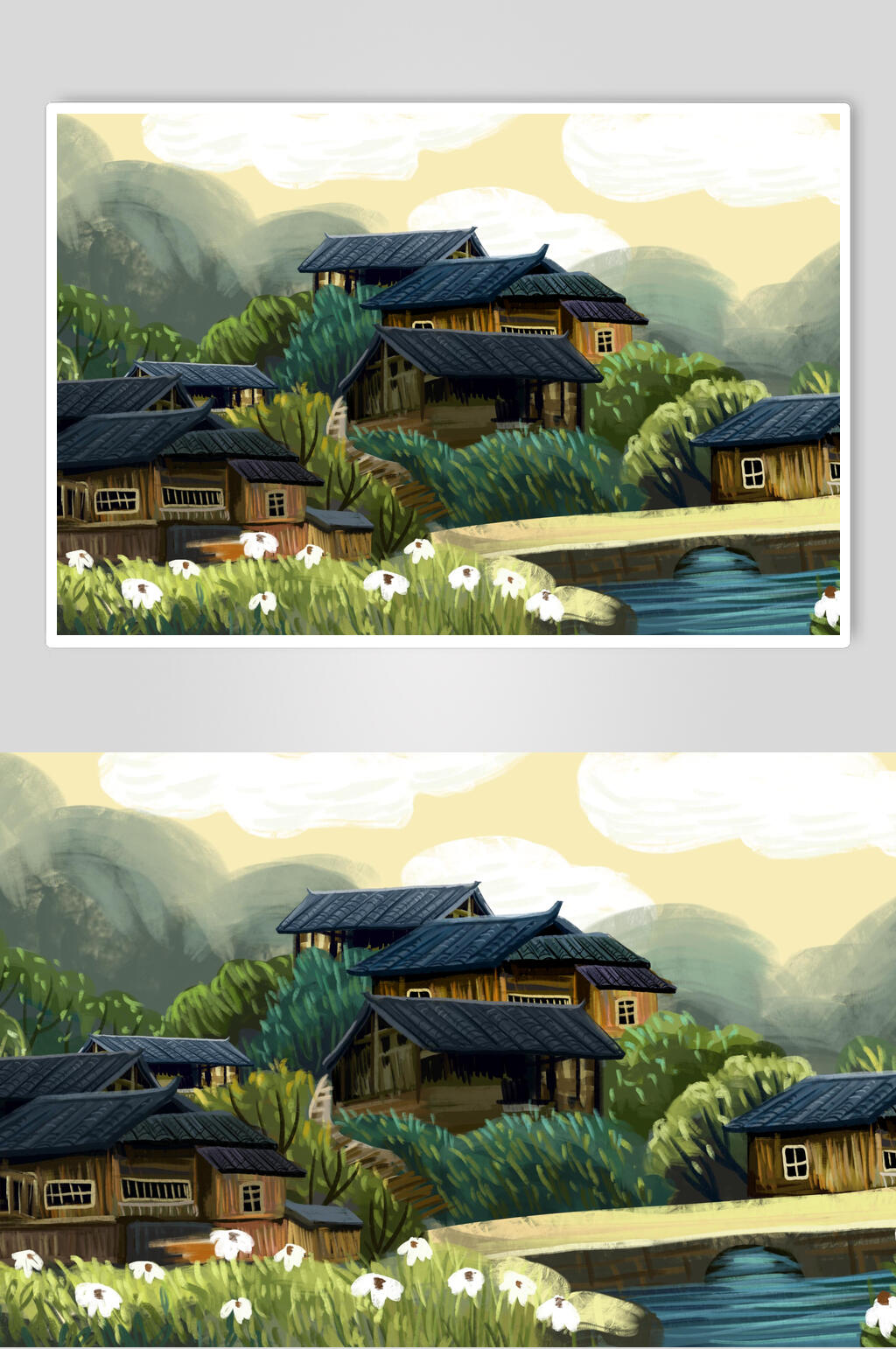 唯美花卉湘西民族手绘插画素材素材