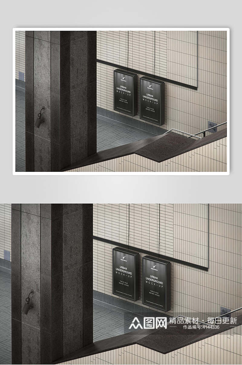 墙地铁宣传广告展板灯箱场景样机素材