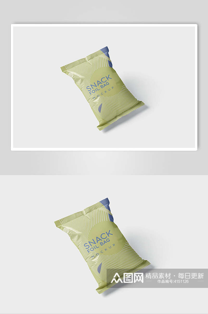 黄色英文袋子高端创意零食包装样机素材