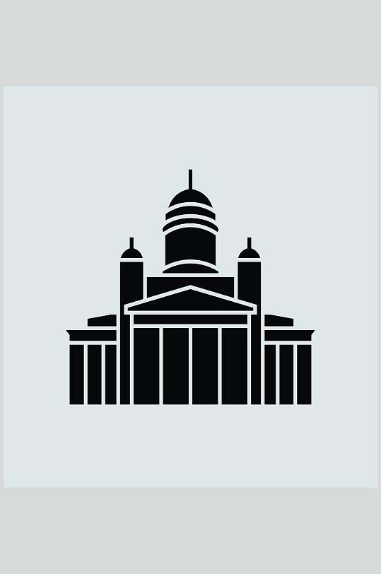 黑白积木搭建风国家建筑图案矢量素材